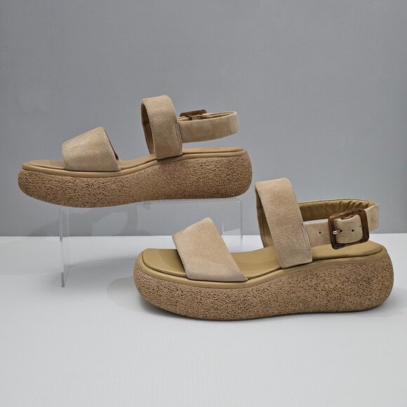 Vince Laguna Platform Slingback Sandal Womens 9.5 Blonde Suede Two Band NEW - Picture 2 of 13